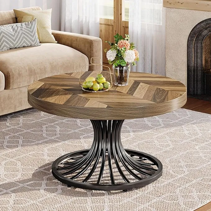 31.5" Coffee Table, Wooden Accent Center Table with Stylish Pedestal