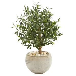 31" Artificial Olive Tree in Bowl Planter - Low Maintenance, Life-Like & Vibrant Silk Trees For Busy People.