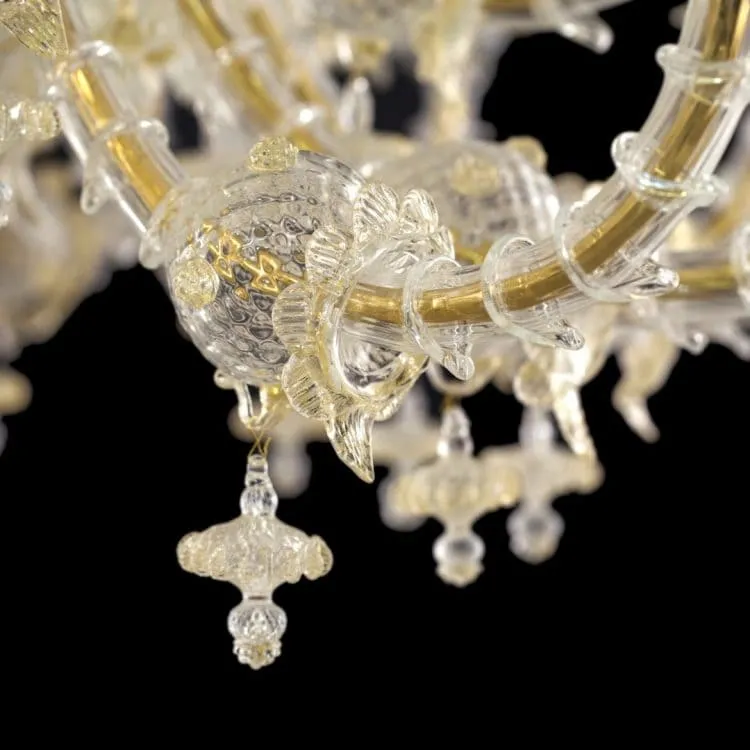 32 Light Rezzonico Style Crystal and Gold Murano Glass Chandelier