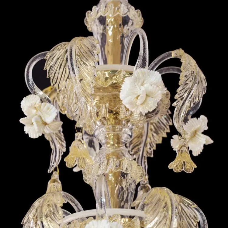 32 Light Rezzonico Style Crystal and Gold Murano Glass Chandelier