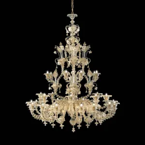 32 Light Rezzonico Style Crystal and Gold Murano Glass Chandelier