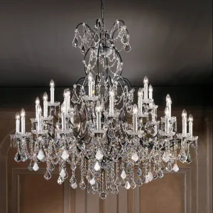 32 Lights Old Style Bronze Wrought Iron Chandelier Antique 55X33 Inch Big Crystal Chandelier for Living Room