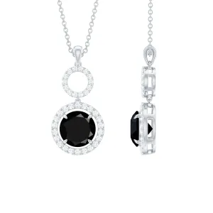 3.25 CT Black Spinel and Diamond Halo Dangle Pendant