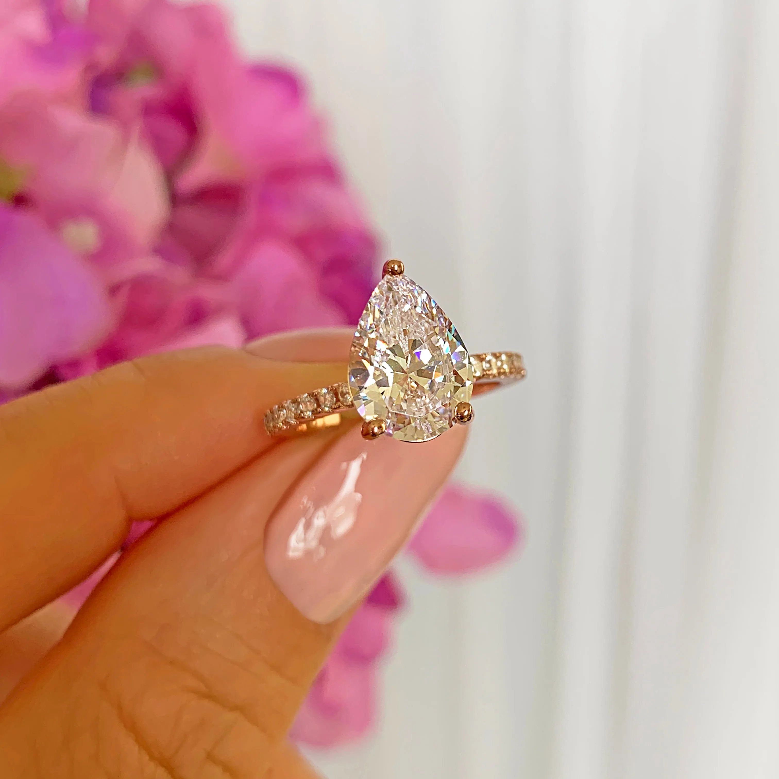 3.25 ctw Pear Accented Solitaire Ring - Rose GP