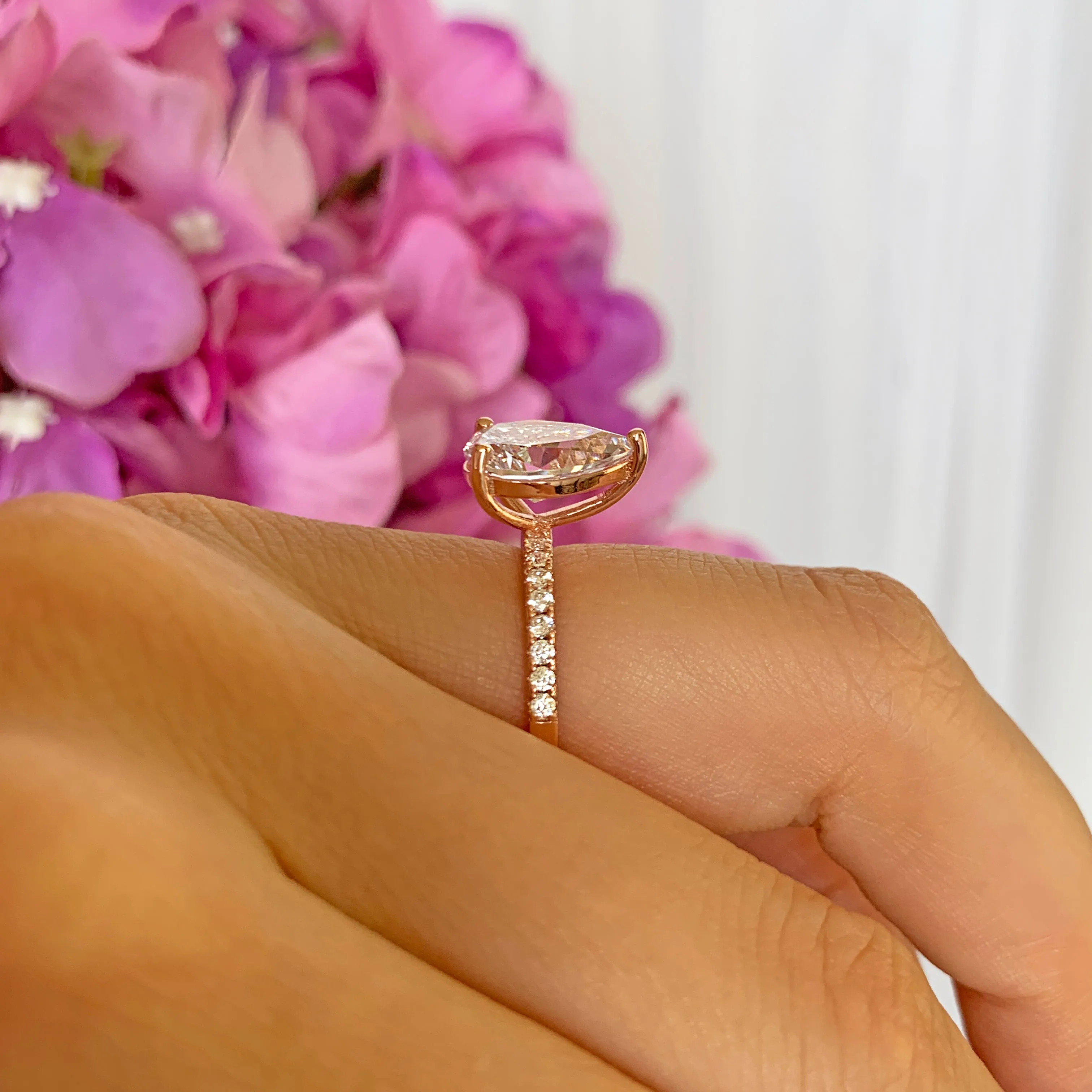 3.25 ctw Pear Accented Solitaire Ring - Rose GP