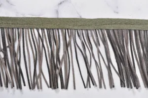 3.25" Faux Leather Fringe Trim | Black and Gray Leather Fringe Trim | Ultra Suede Leather Fringe Trim | Faux Leather Fringe Trim By The Yard