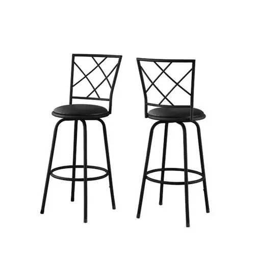 32" x 32" x 88" Black  Metal  Foam  LeatherLook  Barstool 2pcs