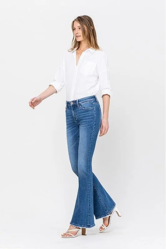 34 Inch Mid Rise Flare Denim Jeans