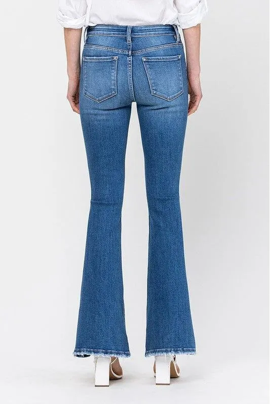 34 Inch Mid Rise Flare Denim Jeans