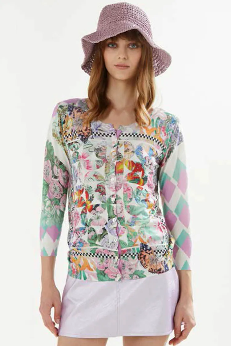 3/4 Sleeve Reversible Cardi w Foulard Print