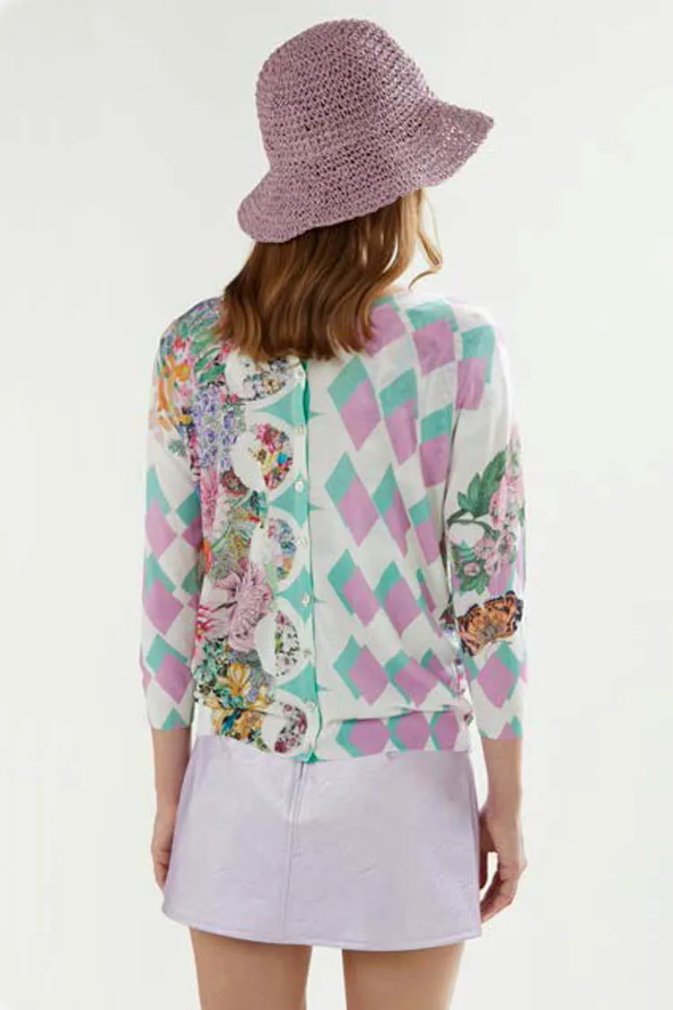 3/4 Sleeve Reversible Cardi w Foulard Print