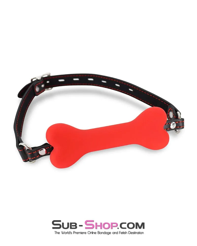 3436DL-SIS      Submissive Sissy Red Silicone Puppy Play Bone Gag