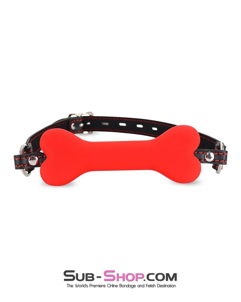 3436DL-SIS      Submissive Sissy Red Silicone Puppy Play Bone Gag