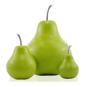 3463 Peral Verde, Pear, Fruit, Tabletop, Transitional, Accents, Décor, Desk, Stem, Aluminum, 6" L x 6" W x 11" H, Green, Silver