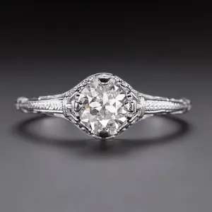 3/4ct OLD CUT DIAMOND ENGAGEMENT RING VINTAGE STYLE 14k WHITE GOLD SOLITAIRE