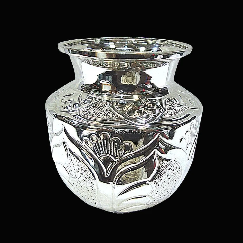 350 grams Pure Silver Fancy Embossed Kalash Lota - Embossed Wave Design