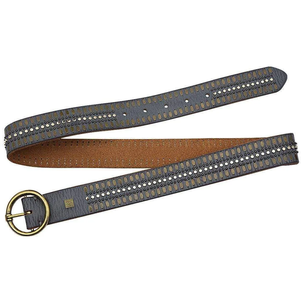 35056 Soraya | Studded Leather Belt with Gold Round Buckle