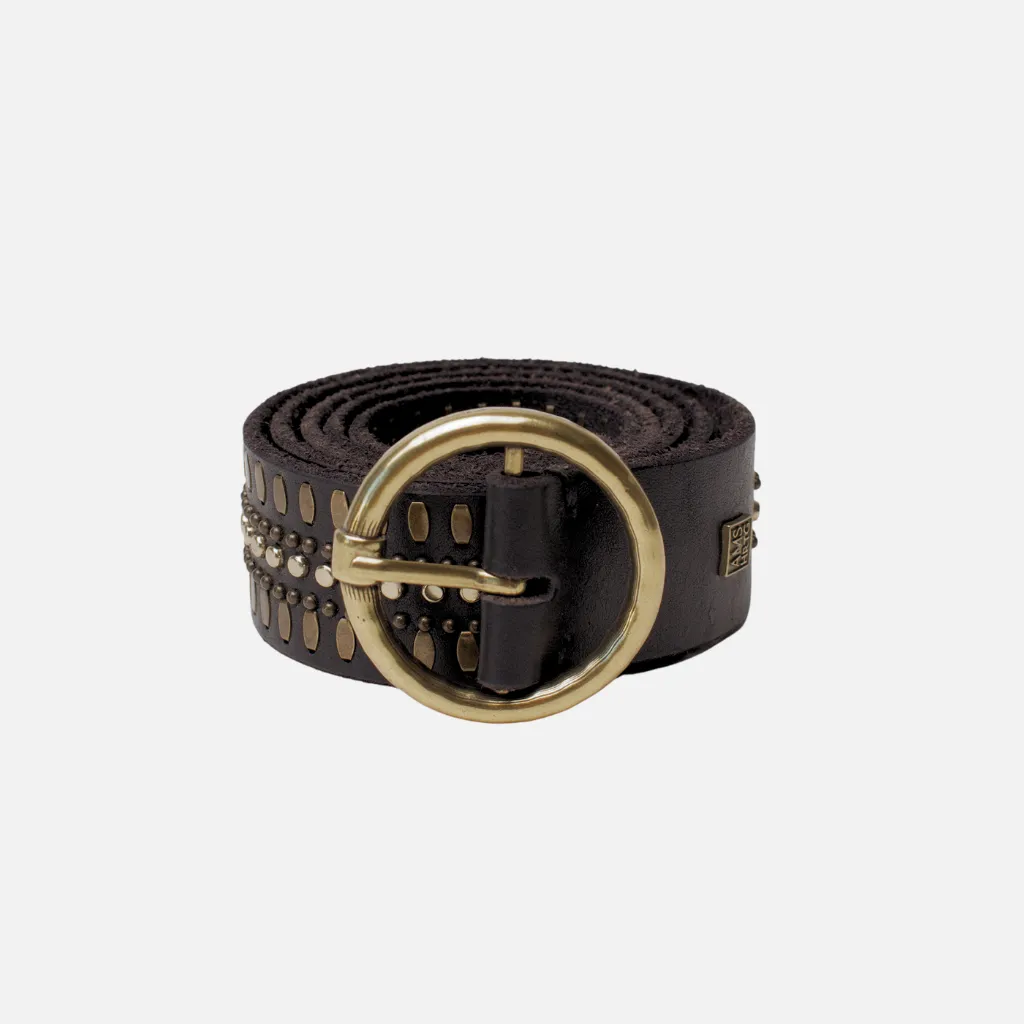 35056 Soraya | Studded Leather Belt with Gold Round Buckle