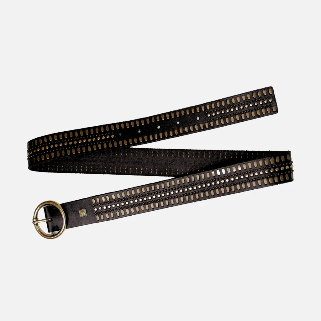 35056 Soraya | Studded Leather Belt with Gold Round Buckle