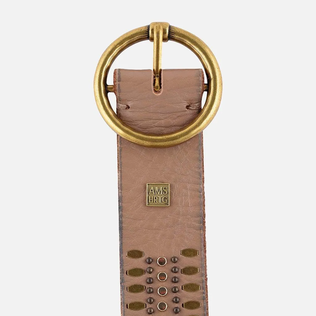 35056 Soraya | Studded Leather Belt with Gold Round Buckle