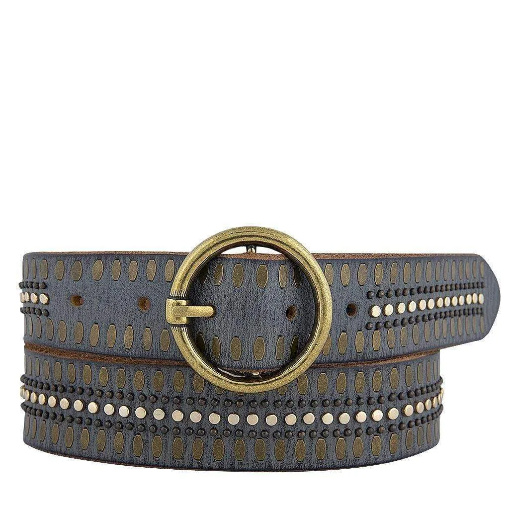 35056 Soraya | Studded Leather Belt with Gold Round Buckle