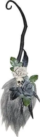 35.5" Hanging Broom w/Skull & Rose  Decor