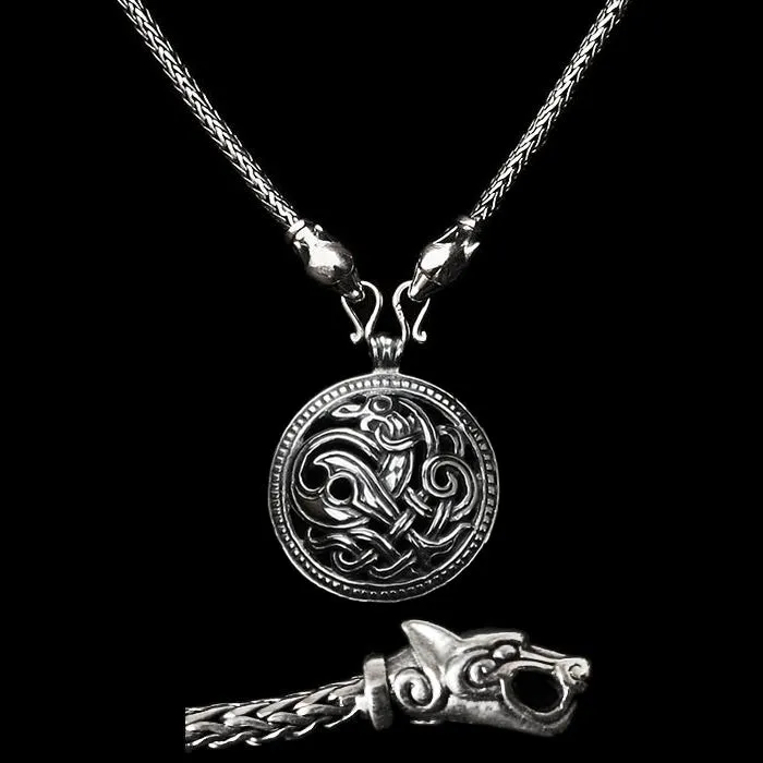 3.5mm Silver Snake Chain Pendant Necklace - Ferocious Wolf Heads