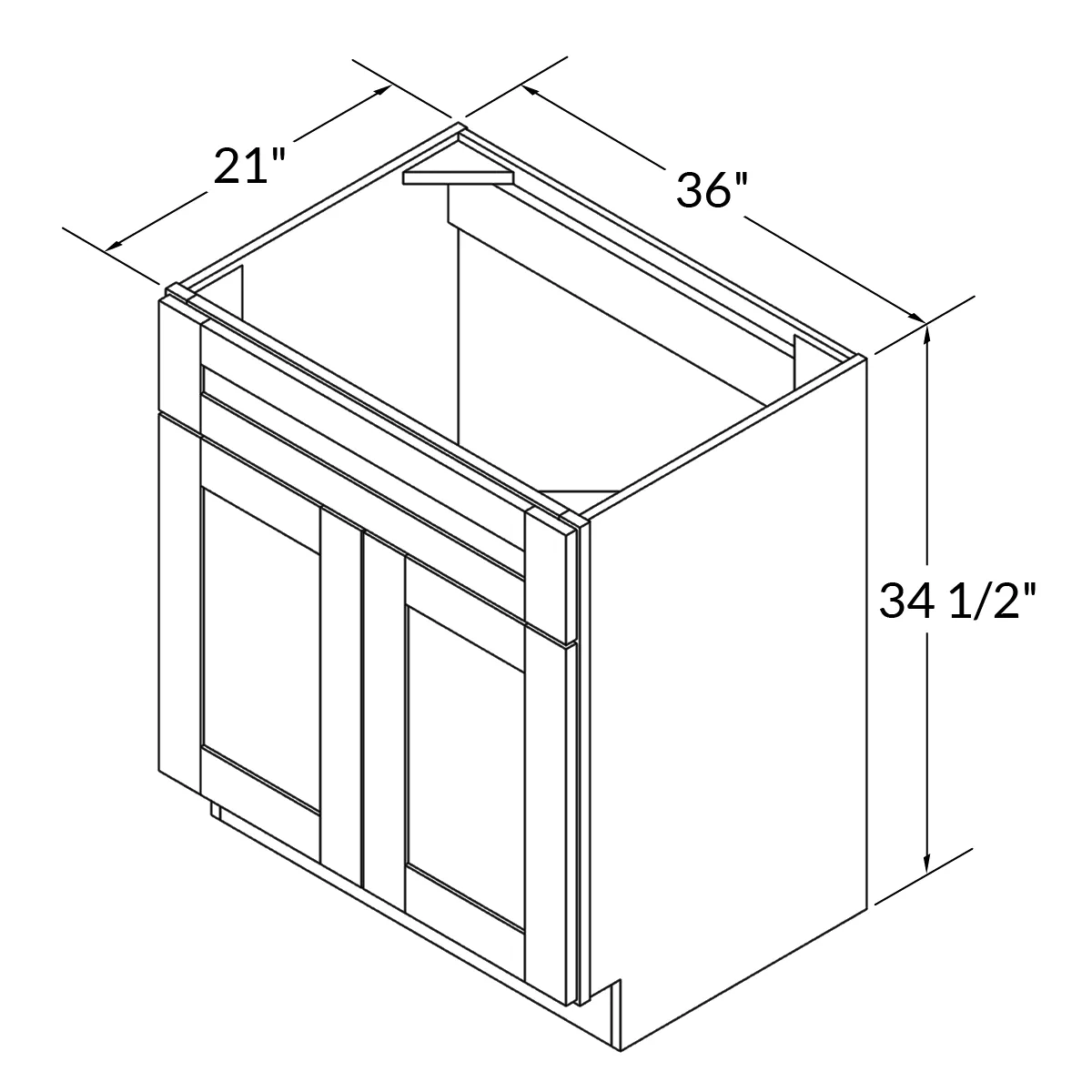 36 W x 21 D x 34.5 H Vanity Sink Base Gray Shaker Cabinet