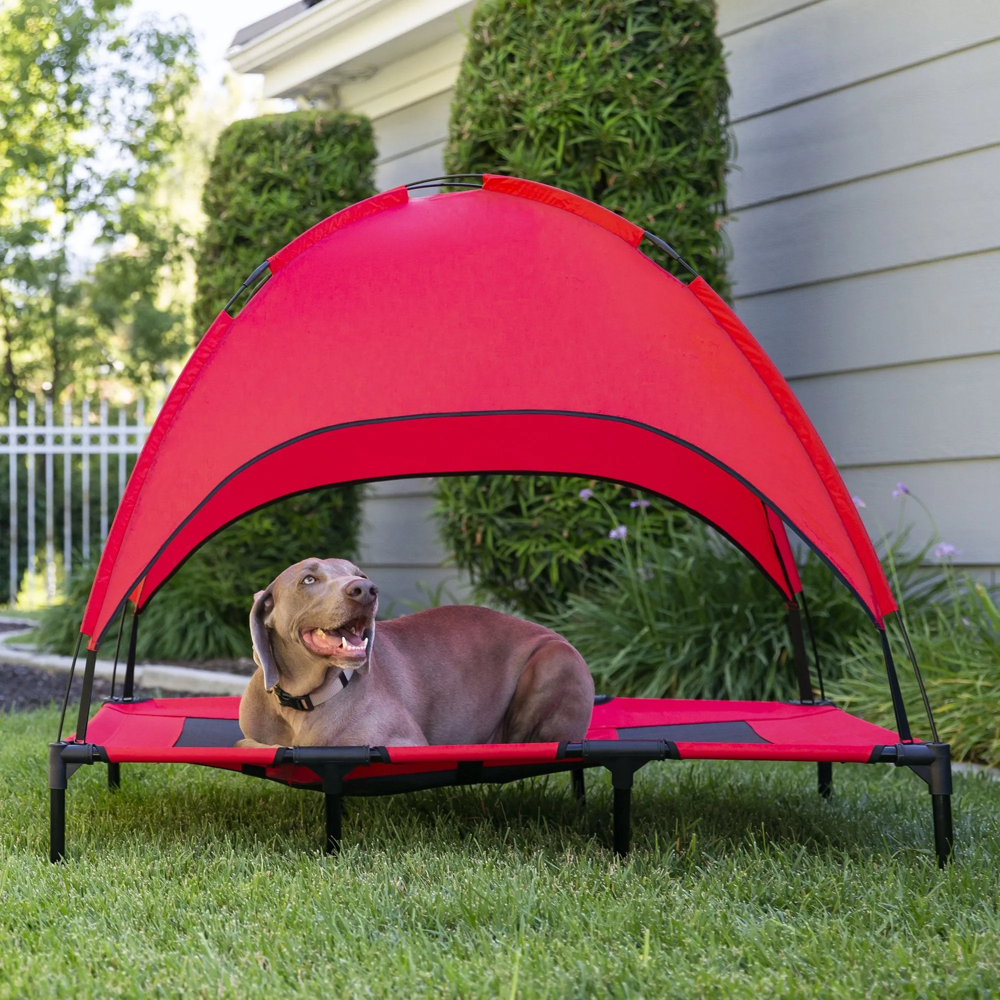 36in Outdoor Raised Cooling Pet Dog Bed w/ Canopy, Travel Bag