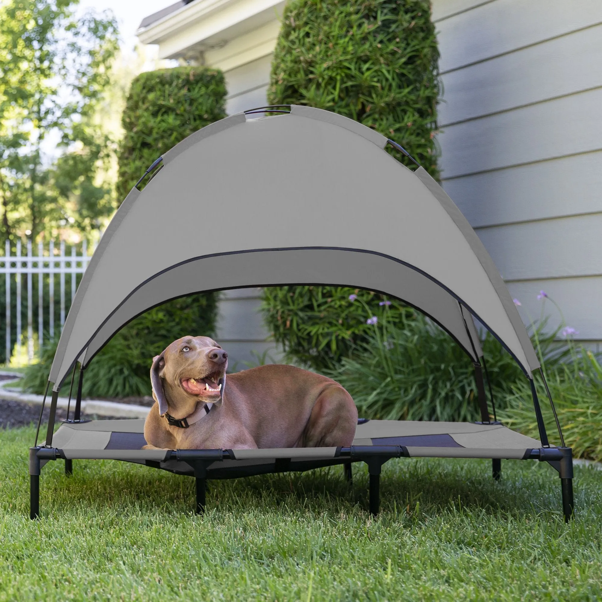 36in Outdoor Raised Cooling Pet Dog Bed w/ Canopy, Travel Bag