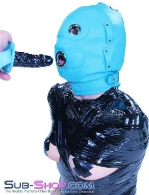 3710RS     Deep Throat Diamond Blue Locking Hood with Removable Penis Gag & Blindfold