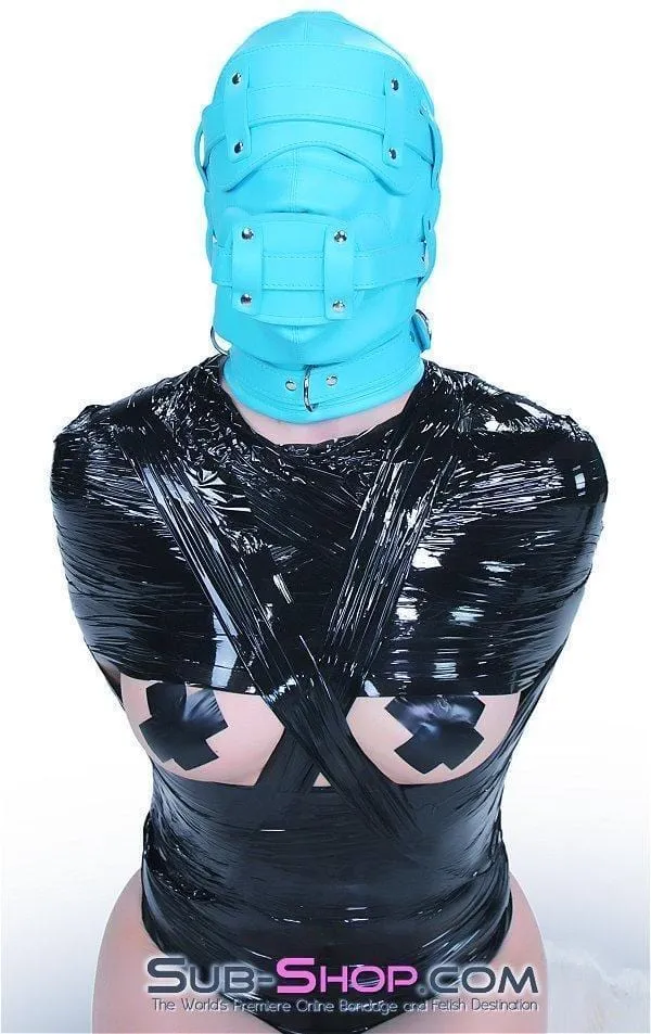 3710RS     Deep Throat Diamond Blue Locking Hood with Removable Penis Gag & Blindfold