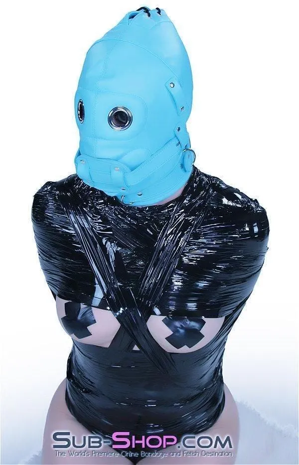 3710RS     Deep Throat Diamond Blue Locking Hood with Removable Penis Gag & Blindfold