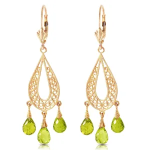 3.75 Carat 14K Solid Yellow Gold Chandelier Earrings Natural Peridot