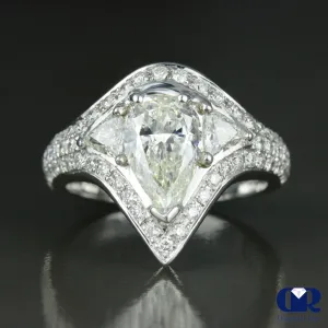 3.75 Carat Pear Cut Diamond Halo Engagement Ring In 14K White Gold