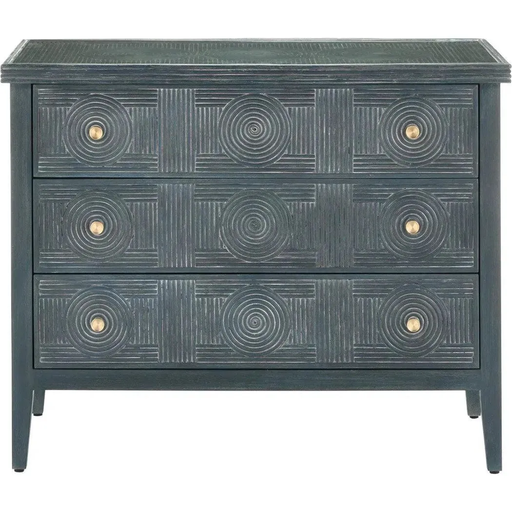 38 in. Santos Vintage Wood and Glass Blue Chest