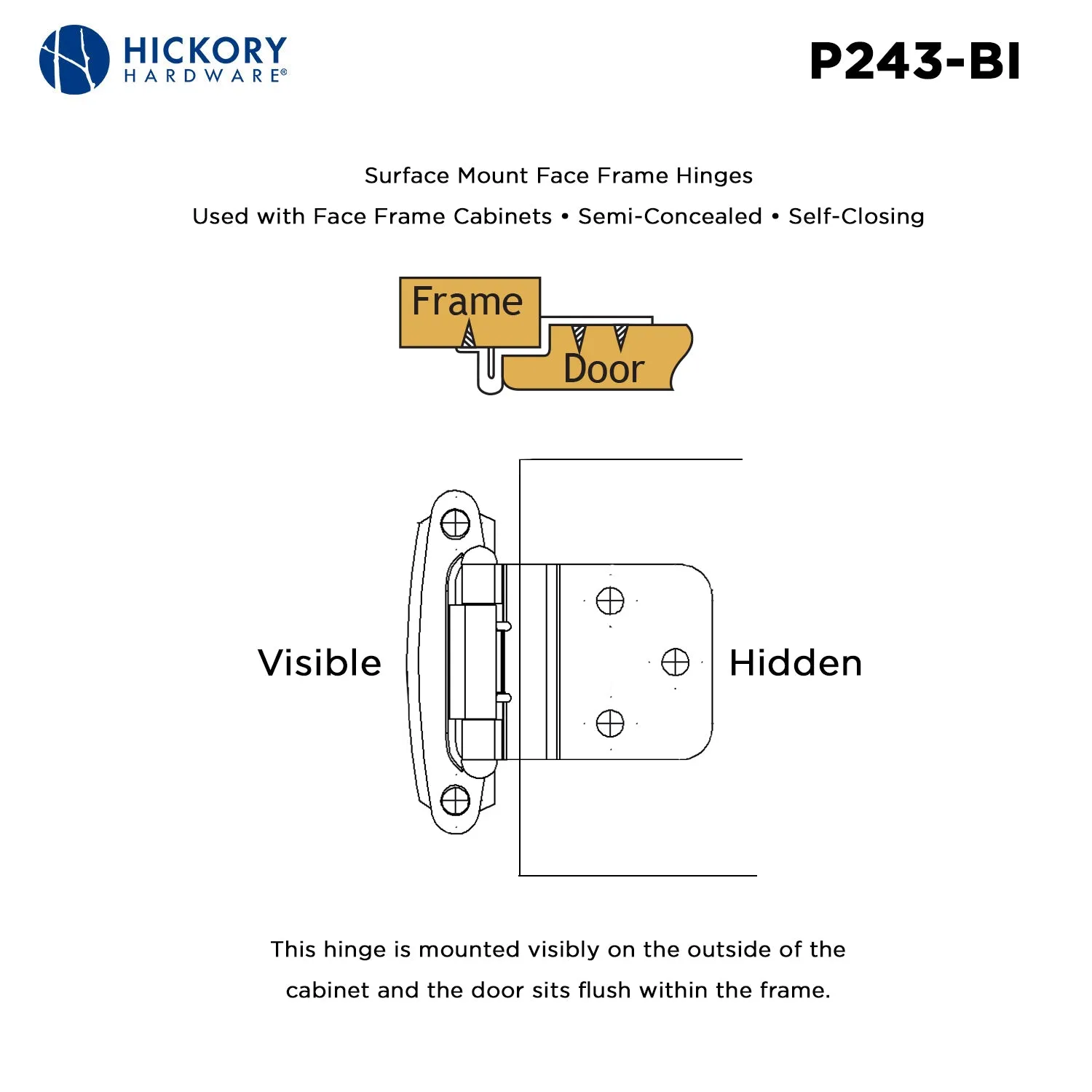 3/8 Inch Inset Surface Face Frame Self-Close Hinge (2 Pack)