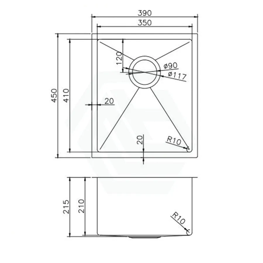 390x450x215mm Rose Gold PVD Kitchen Sink Single Bowl Top/Undermount