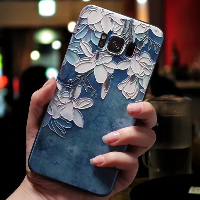 3D Flower Emboss Case For Samsung Galaxy J7 J3 J5 A5 J4 J6 A6 Plus J8 A7 2018 2016 2017 S7 S8 S9 Plus A50 A30 Case Soft TPU Capa