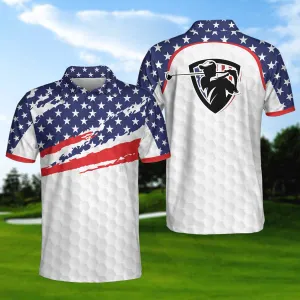 3D Golfer Polo Shirt American Flag Pattern, Golf Texture Short Sleeve Usa Golf Polo Shirt, Golfer Gifts Coolspod