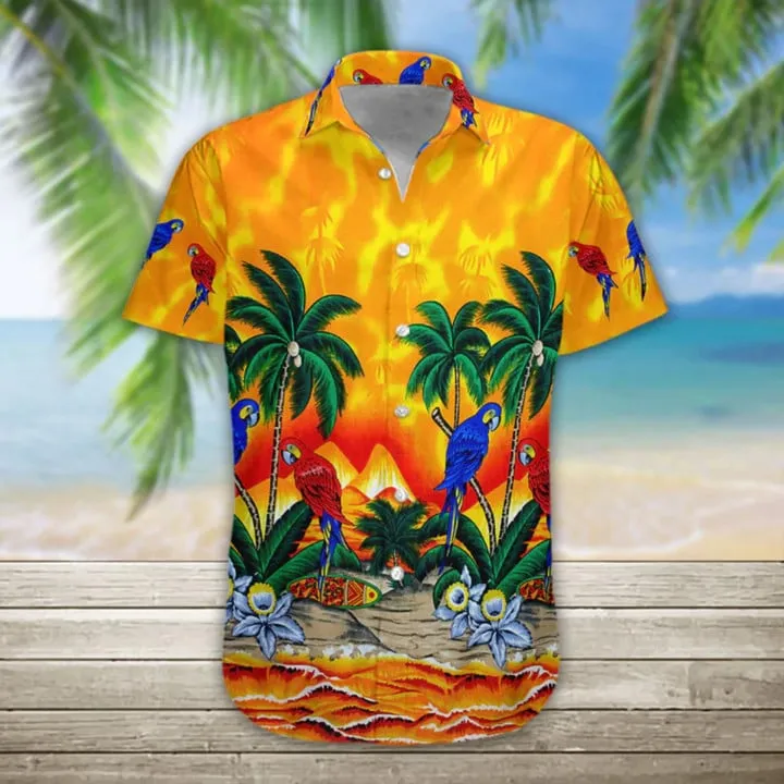 3d Parrot Hawaii Shirt, Men's Hawaiian Shirt Casual Button Down Shirts, Short Sleeve Hawaiian Shirts For Men