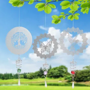 3D Stainless Steel Rotating Wind Spinner Hanging Wind Chime Wind Mill Spiral Rotating Windchime Garden Yard Home Decor With Hook