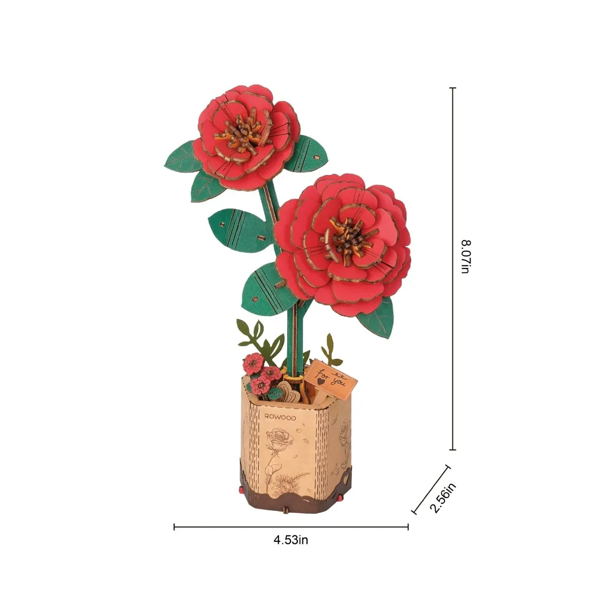 3D Wooden Flower Puzzle: Red Camellia