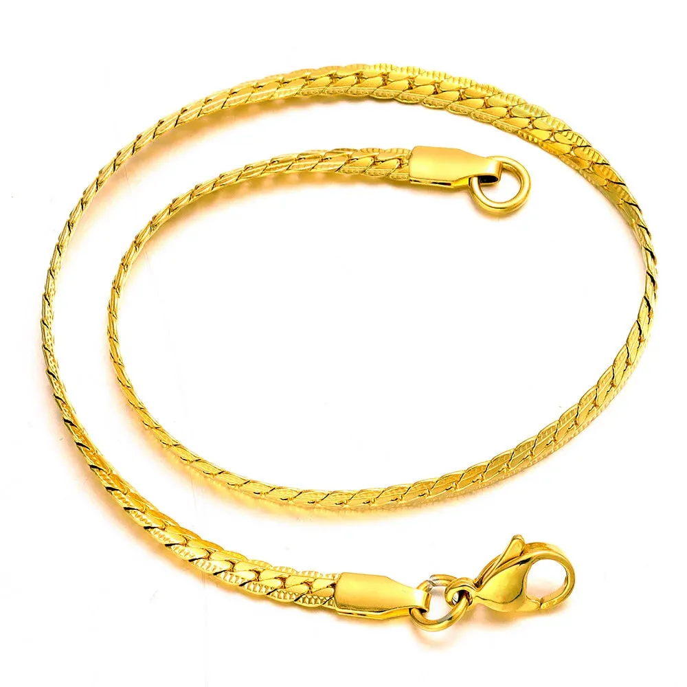 3mm Men Flat NK Chain Necklace Simple Stainless Steel Gold Color Choker For Women Men's Jewelry Trendy Accessories