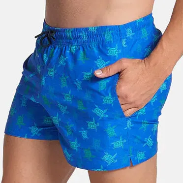 3" Inseam Swim Trunk in Blue Green Turtles Print