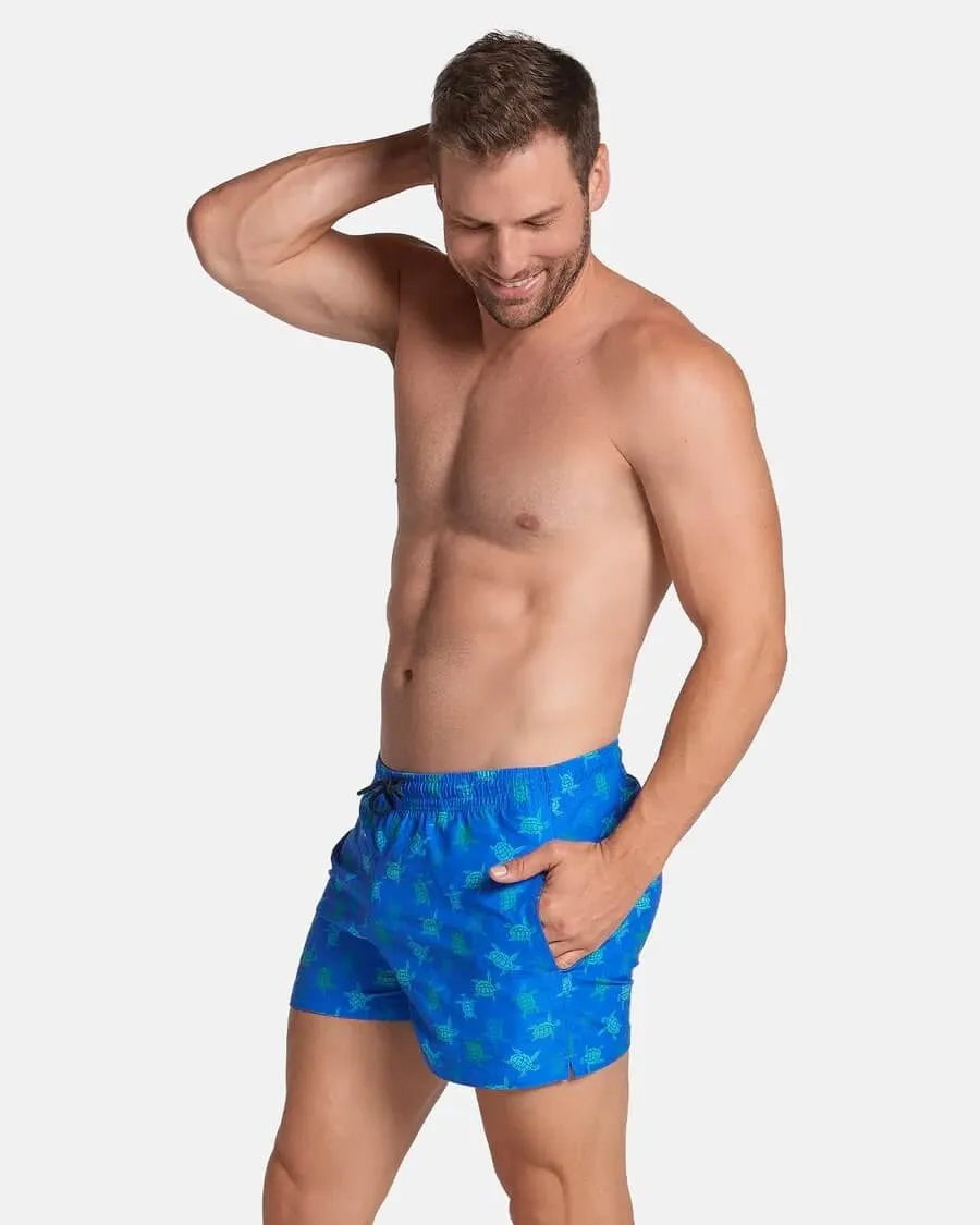 3" Inseam Swim Trunk in Blue Green Turtles Print