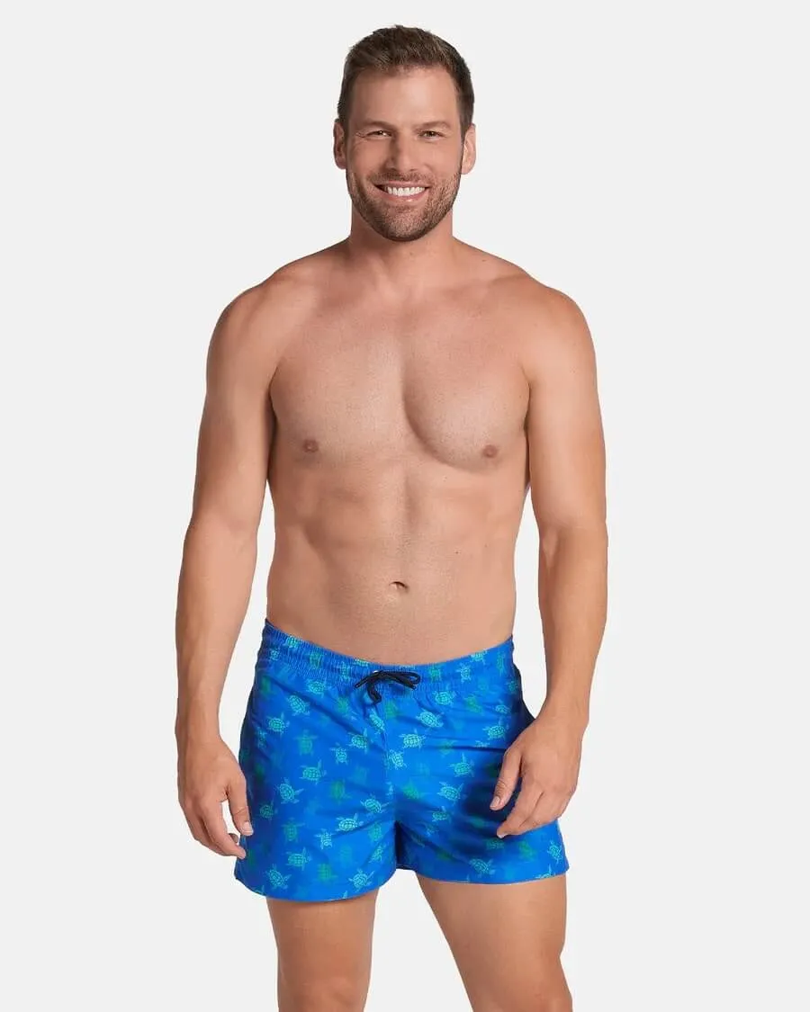 3" Inseam Swim Trunk in Blue Green Turtles Print