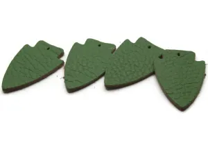 4 37mm Green Leather Arrowhead Pendants