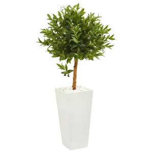 4' Artificial Olive Topiary Tree in White Planter UV Resistant (Indoor/Outdoor) - Low Maintenance, Life-Like & Vibrant Silk Trees For Busy People.