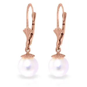 4 Carat 14K Solid Rose Gold Leverback Earrings Natural Pearl